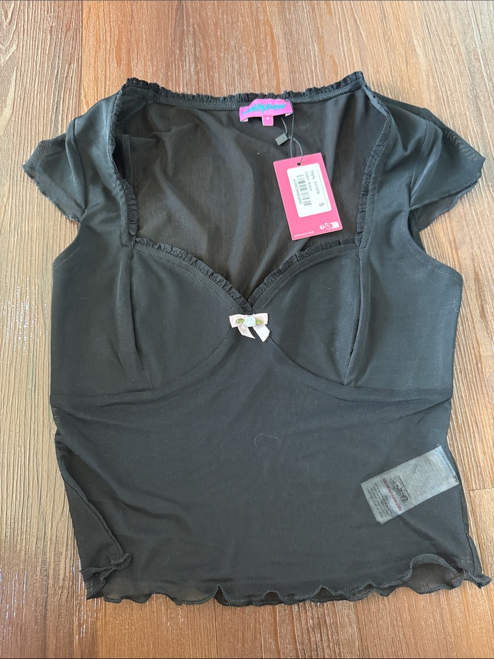 Edikted Black Mesh Sweetheart Bow Camisole